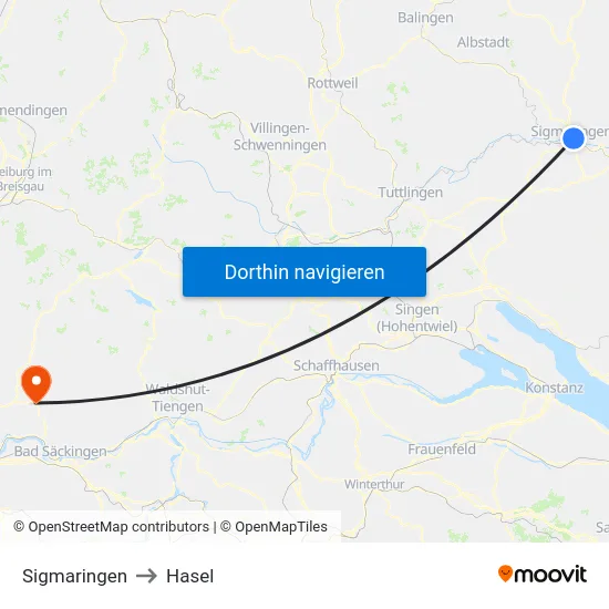 Sigmaringen to Hasel map
