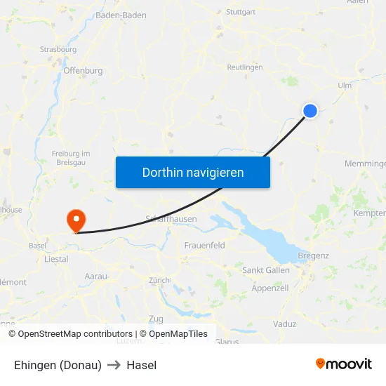 Ehingen (Donau) to Hasel map