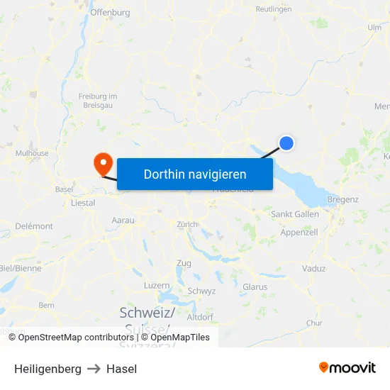 Heiligenberg to Hasel map