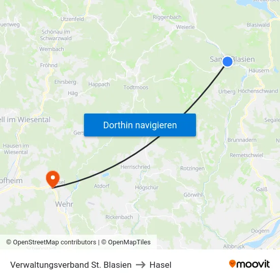 Verwaltungsverband St. Blasien to Hasel map