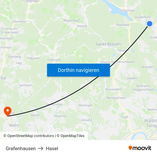 Grafenhausen to Hasel map