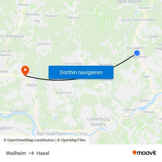 Weilheim to Hasel map