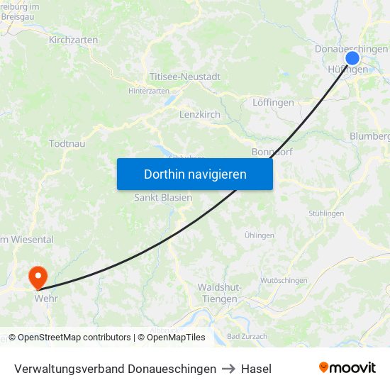 Verwaltungsverband Donaueschingen to Hasel map