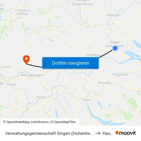 Verwaltungsgemeinschaft Singen (Hohentwiel) to Hasel map