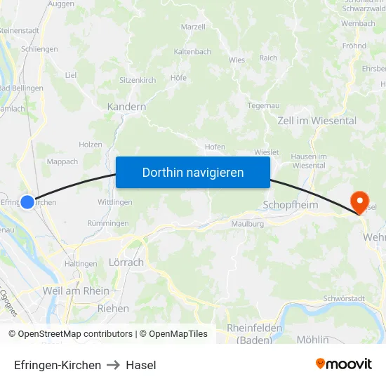 Efringen-Kirchen to Hasel map