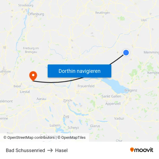 Bad Schussenried to Hasel map