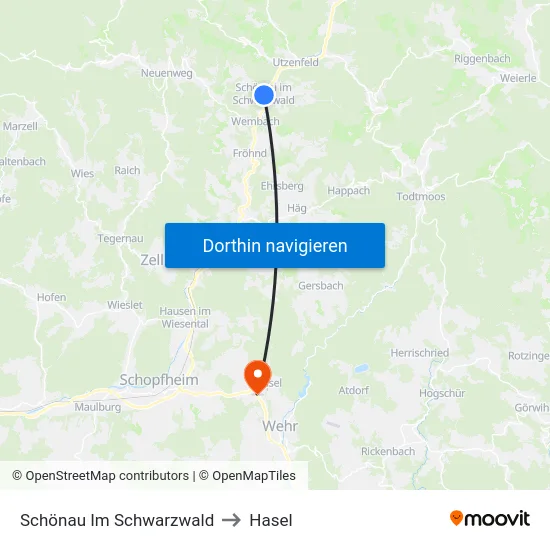 Schönau Im Schwarzwald to Hasel map