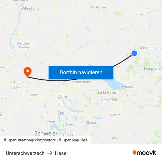 Unterschwarzach to Hasel map