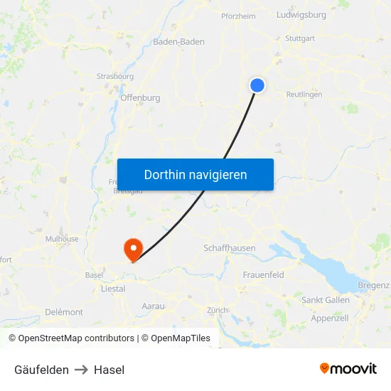 Gäufelden to Hasel map
