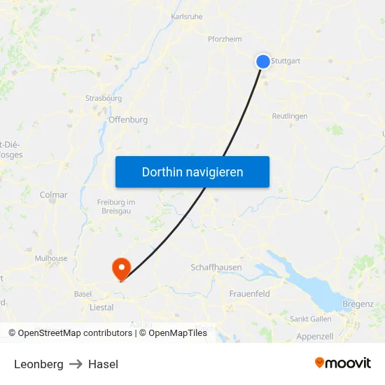 Leonberg to Hasel map