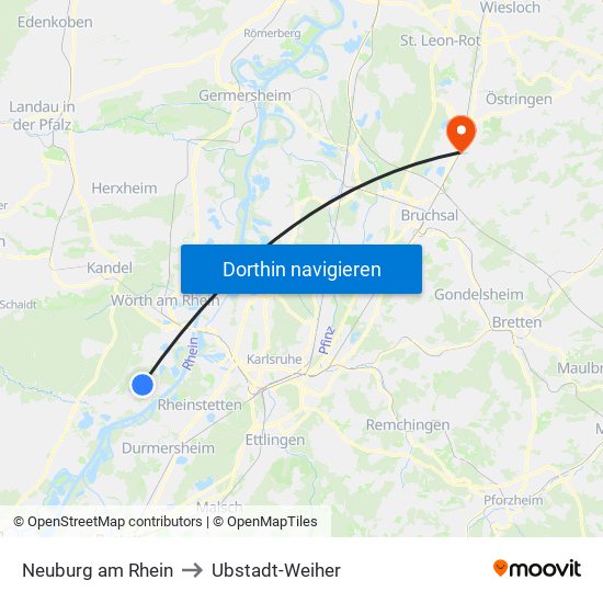 Neuburg am Rhein to Ubstadt-Weiher map