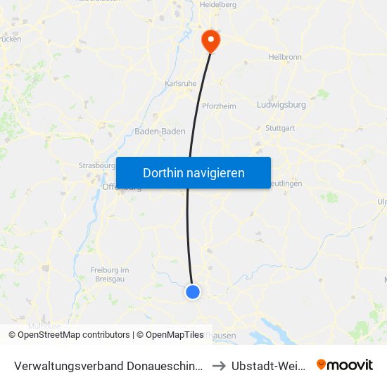Verwaltungsverband Donaueschingen to Ubstadt-Weiher map