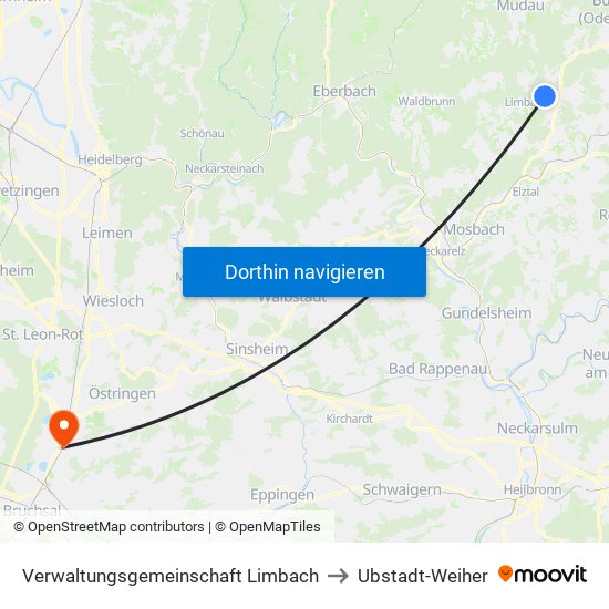 Verwaltungsgemeinschaft Limbach to Ubstadt-Weiher map