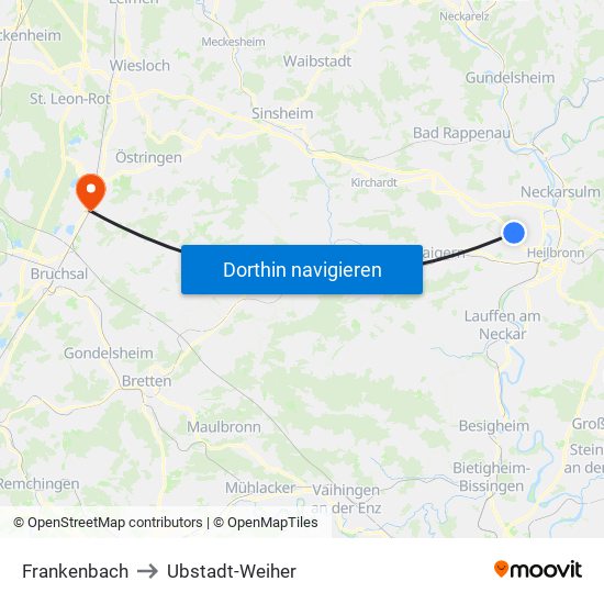 Frankenbach to Ubstadt-Weiher map