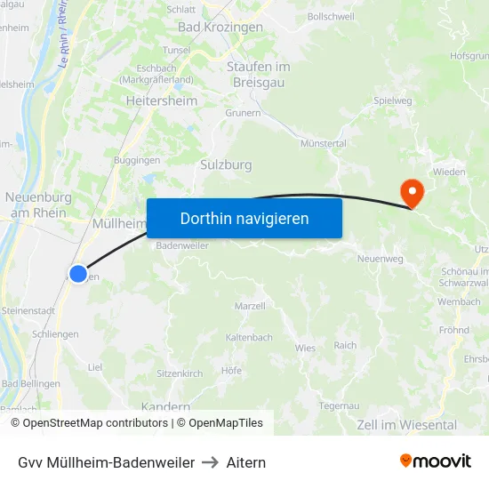 Gvv Müllheim-Badenweiler to Aitern map