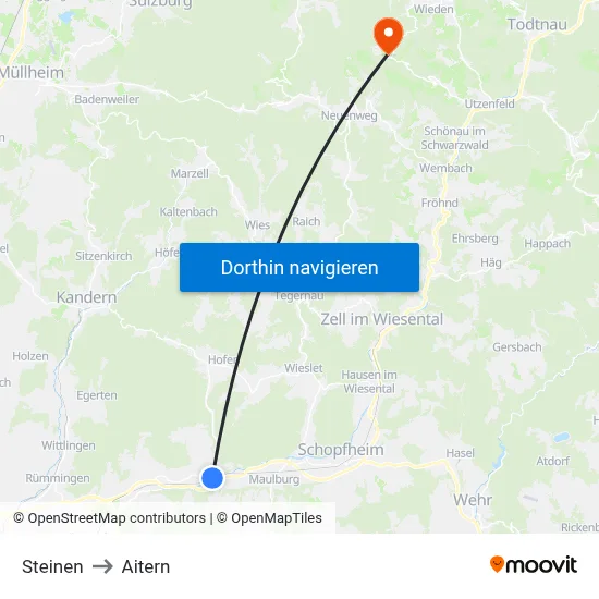 Steinen to Aitern map