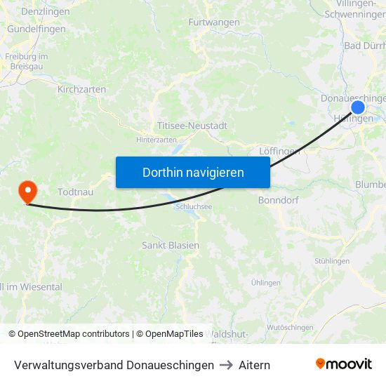 Verwaltungsverband Donaueschingen to Aitern map