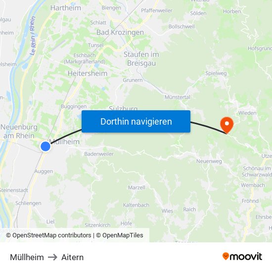 Müllheim to Aitern map