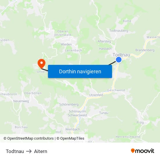 Todtnau to Aitern map