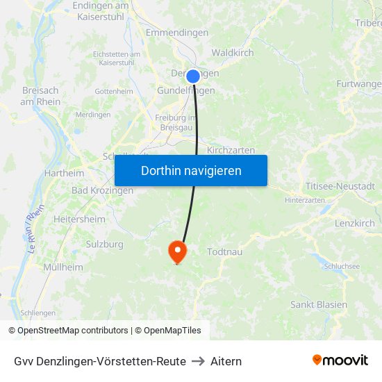 Gvv Denzlingen-Vörstetten-Reute to Aitern map