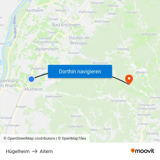 Hügelheim to Aitern map