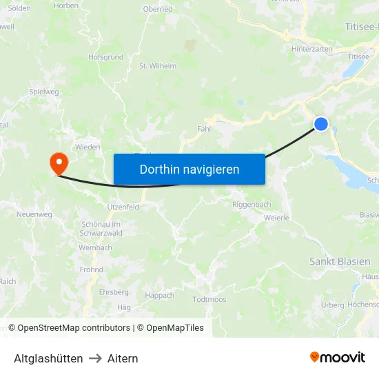 Altglashütten to Aitern map