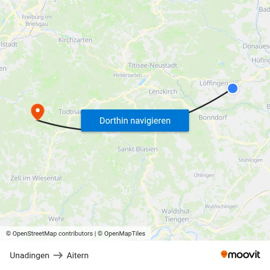 Unadingen to Aitern map