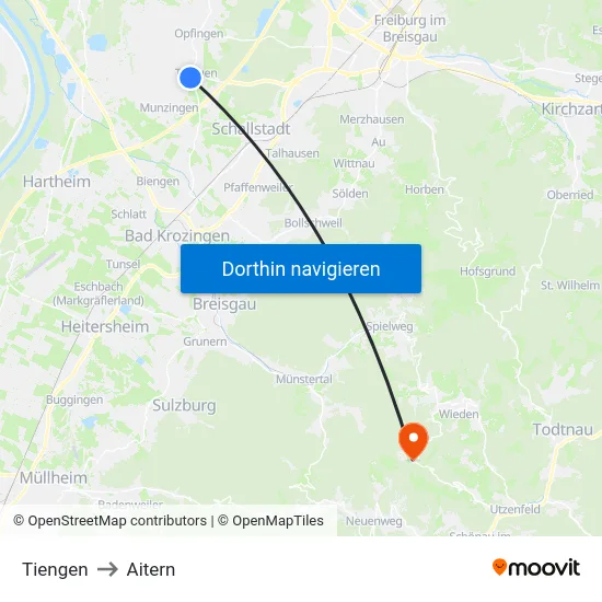 Tiengen to Aitern map