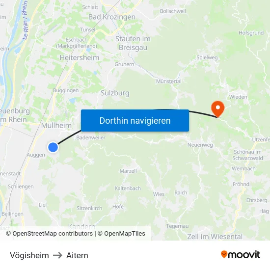 Vögisheim to Aitern map