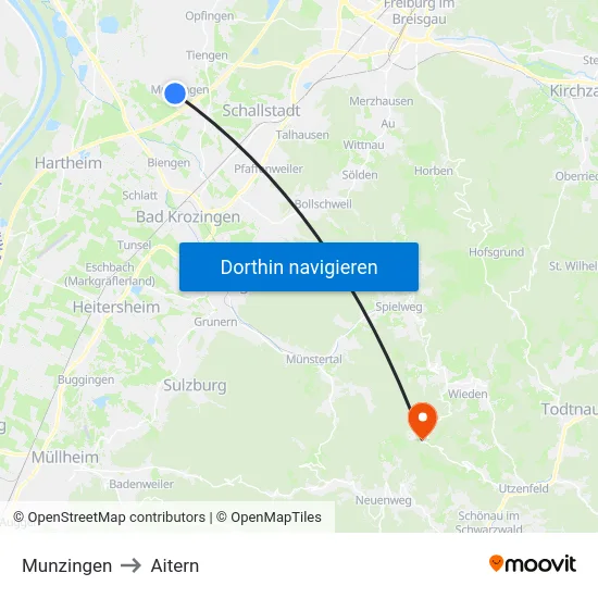 Munzingen to Aitern map