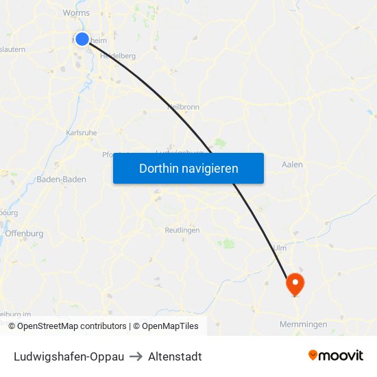 Ludwigshafen-Oppau to Altenstadt map