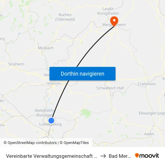 Vereinbarte Verwaltungsgemeinschaft Der Stadt Freiberg am Neckar to Bad Mergentheim map