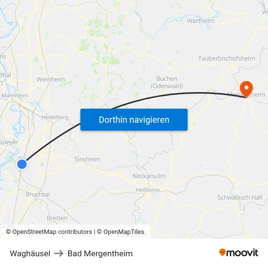 Waghäusel to Bad Mergentheim map