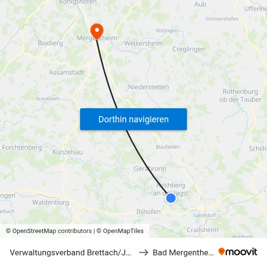 Verwaltungsverband Brettach/Jagst to Bad Mergentheim map