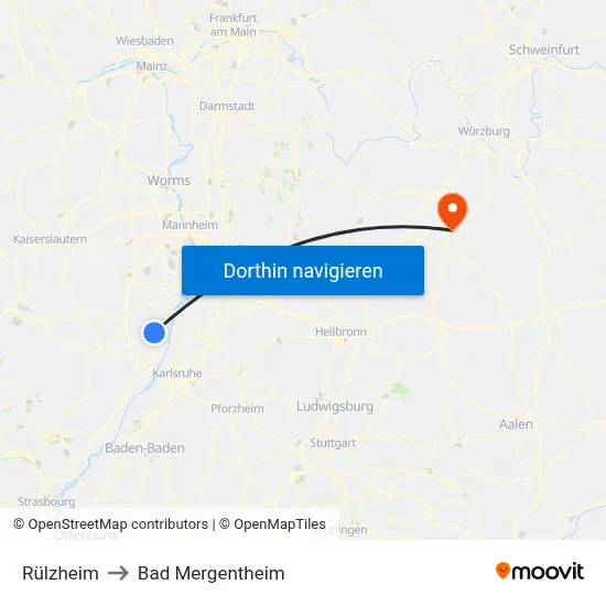 Rülzheim to Bad Mergentheim map
