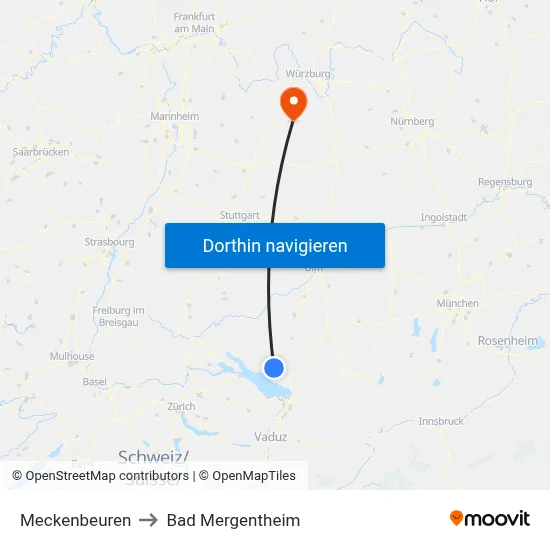 Meckenbeuren to Bad Mergentheim map