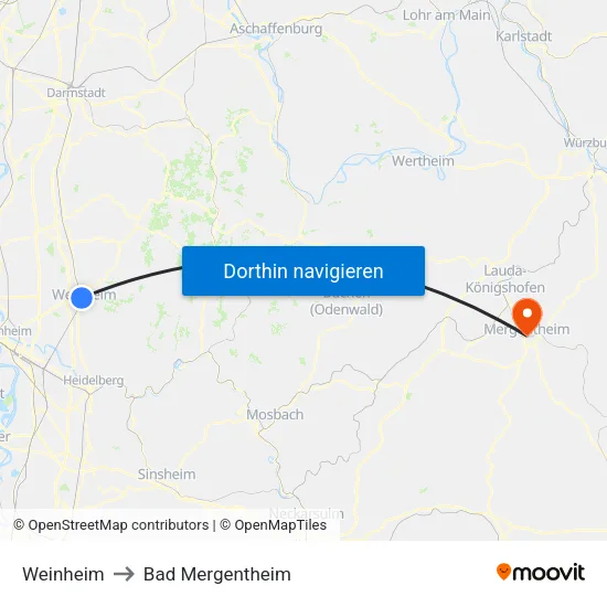 Weinheim to Bad Mergentheim map