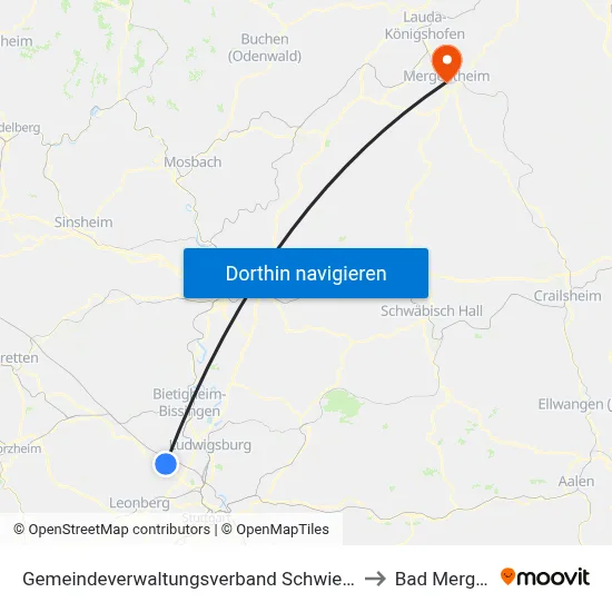 Gemeindeverwaltungsverband Schwieberdingen-Hemmingen to Bad Mergentheim map