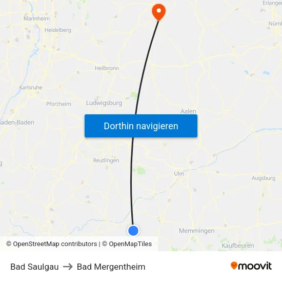 Bad Saulgau to Bad Mergentheim map