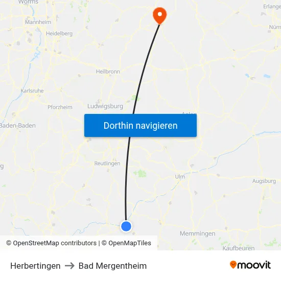 Herbertingen to Bad Mergentheim map