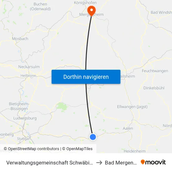 Verwaltungsgemeinschaft Schwäbisch Gmünd to Bad Mergentheim map