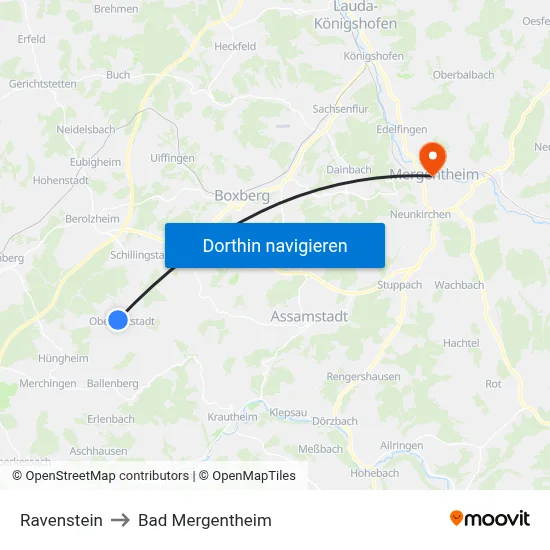 Ravenstein to Bad Mergentheim map
