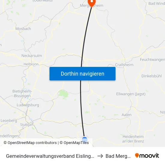 Gemeindeverwaltungsverband Eislingen-Ottenbach-Salach to Bad Mergentheim map