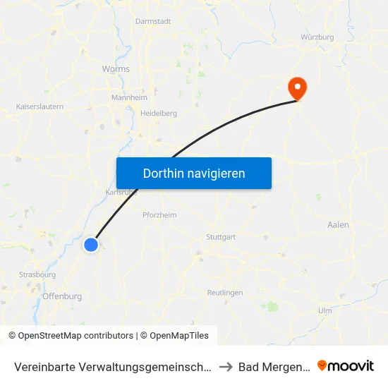Vereinbarte Verwaltungsgemeinschaft Sinzheim to Bad Mergentheim map