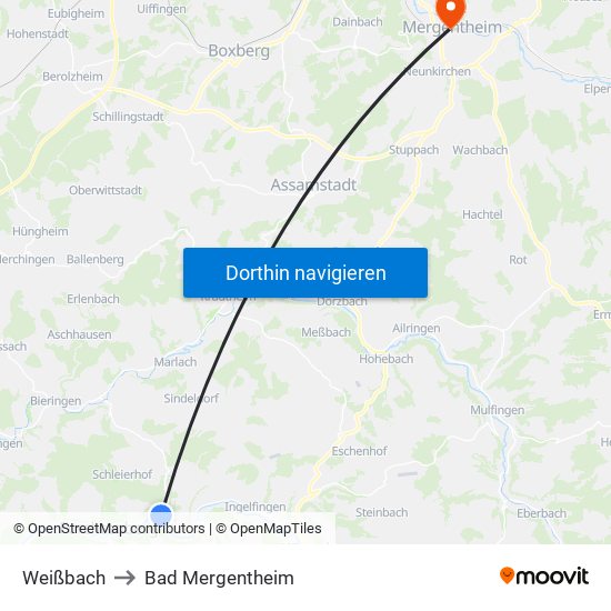 Weißbach to Bad Mergentheim map