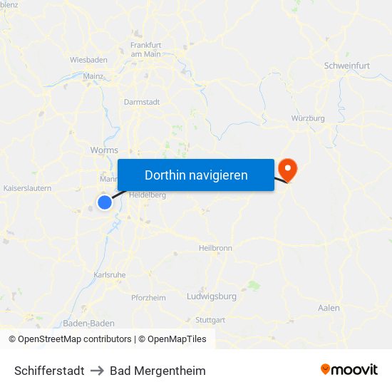 Schifferstadt to Bad Mergentheim map