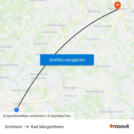 Sontheim to Bad Mergentheim map