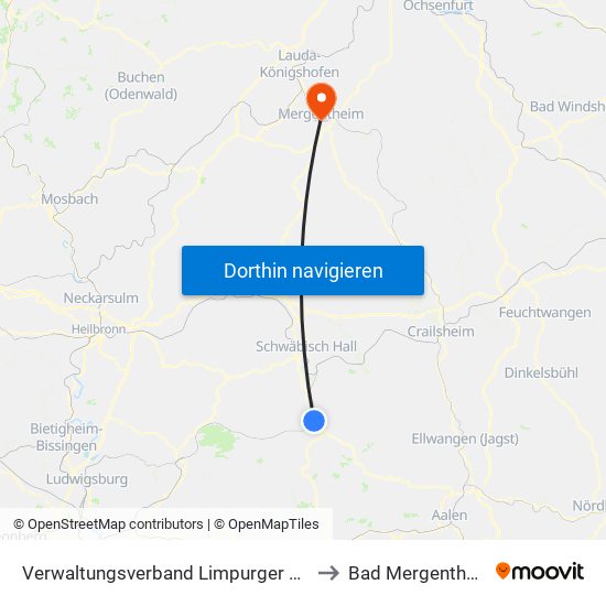 Verwaltungsverband Limpurger Land to Bad Mergentheim map