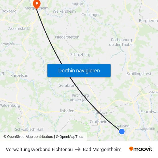Verwaltungsverband Fichtenau to Bad Mergentheim map