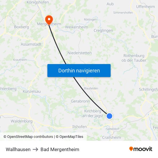 Wallhausen to Bad Mergentheim map